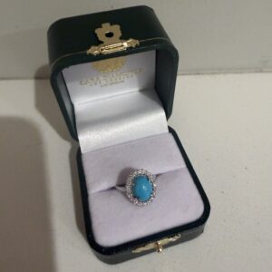 2.98ct TURQUOISE WITH LAB DIAMONDS IN 14K WHITE GOLD