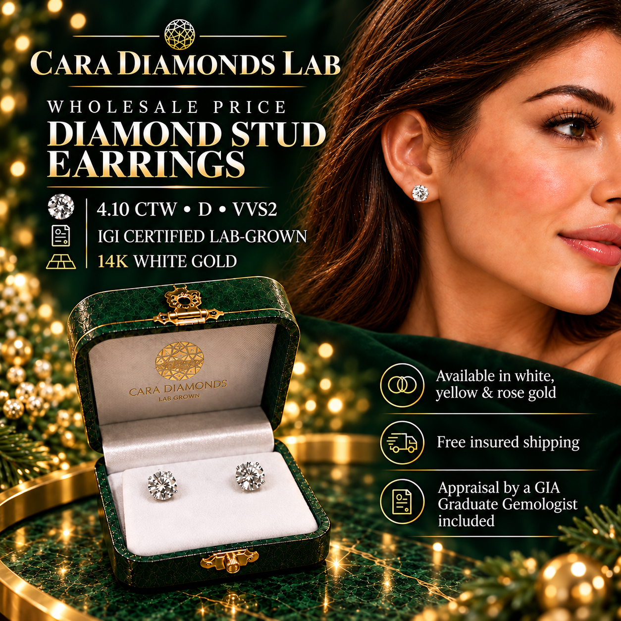 4.10ctw Round D VVS2 IGI certified in 14K white gold - Image 1